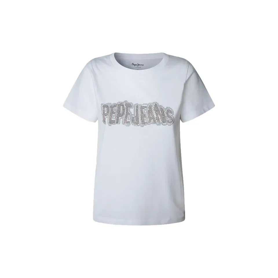 Pepe Jeans Beri T-Shirt Donna Bianca M Logo Borchie
