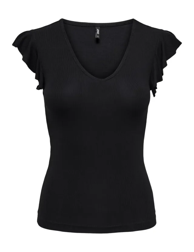 Only Onlmay Life top donna nero scollo V con volant