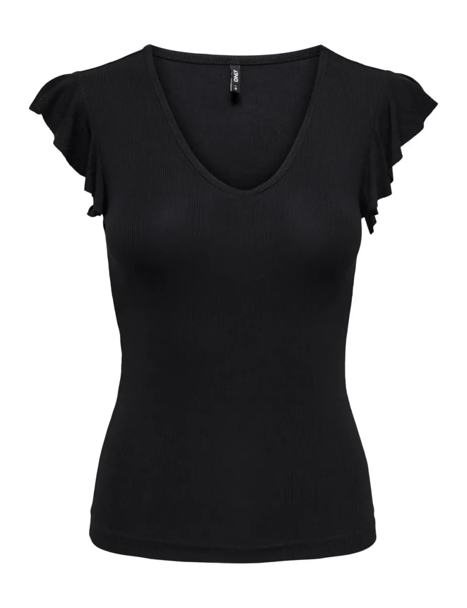 Only Onlmay Life top donna nero scollo V con volant