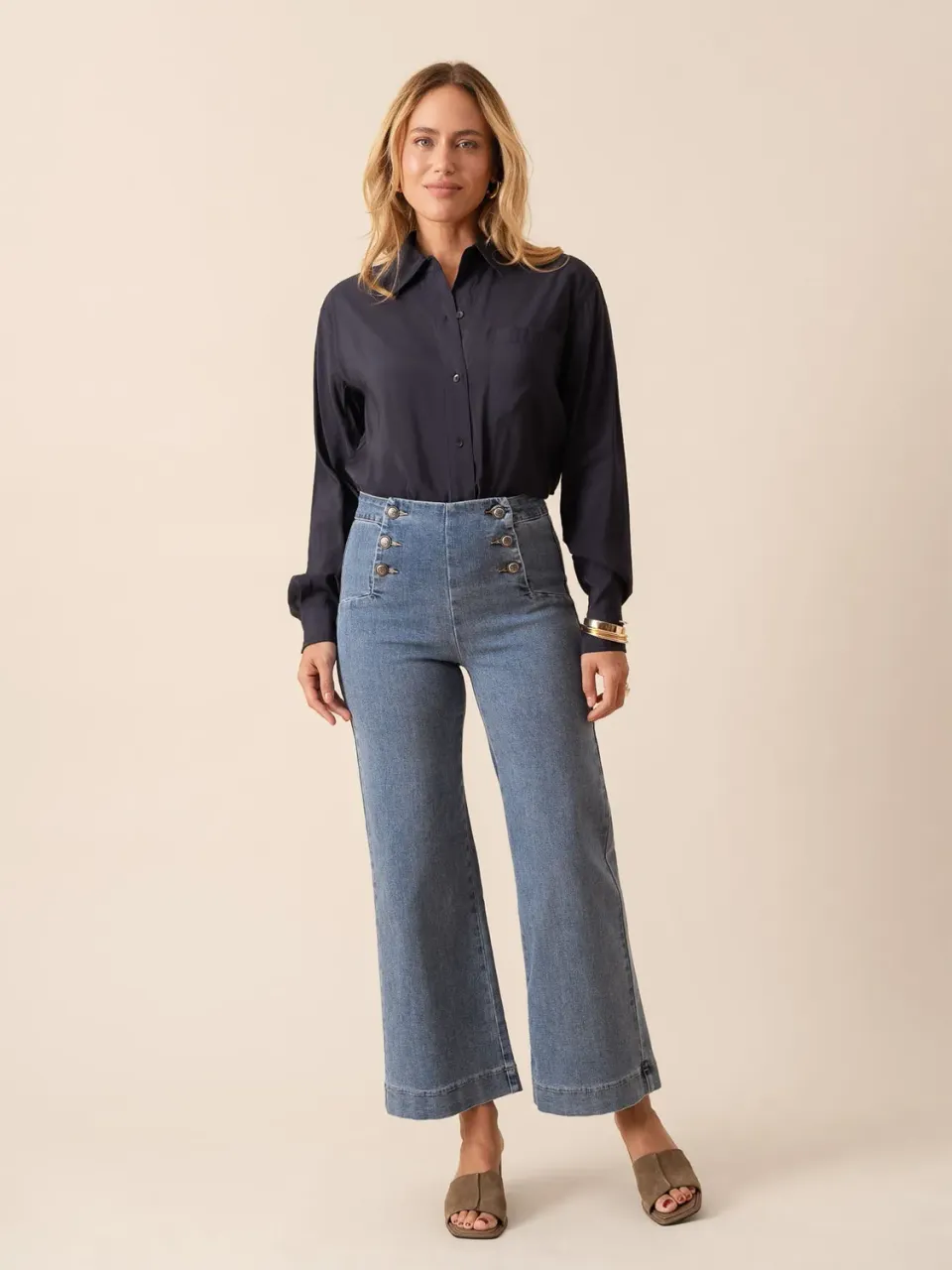Oraije Victorine jeans wide blu stone con bottoni