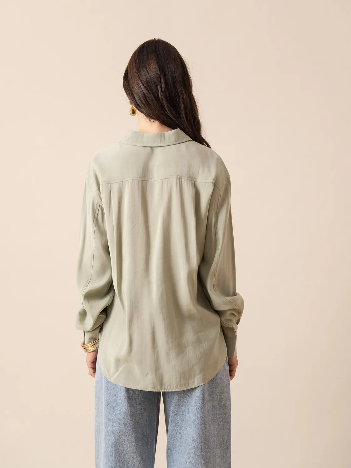 Oraije Orelis camicia oversize salvia cotone leggero