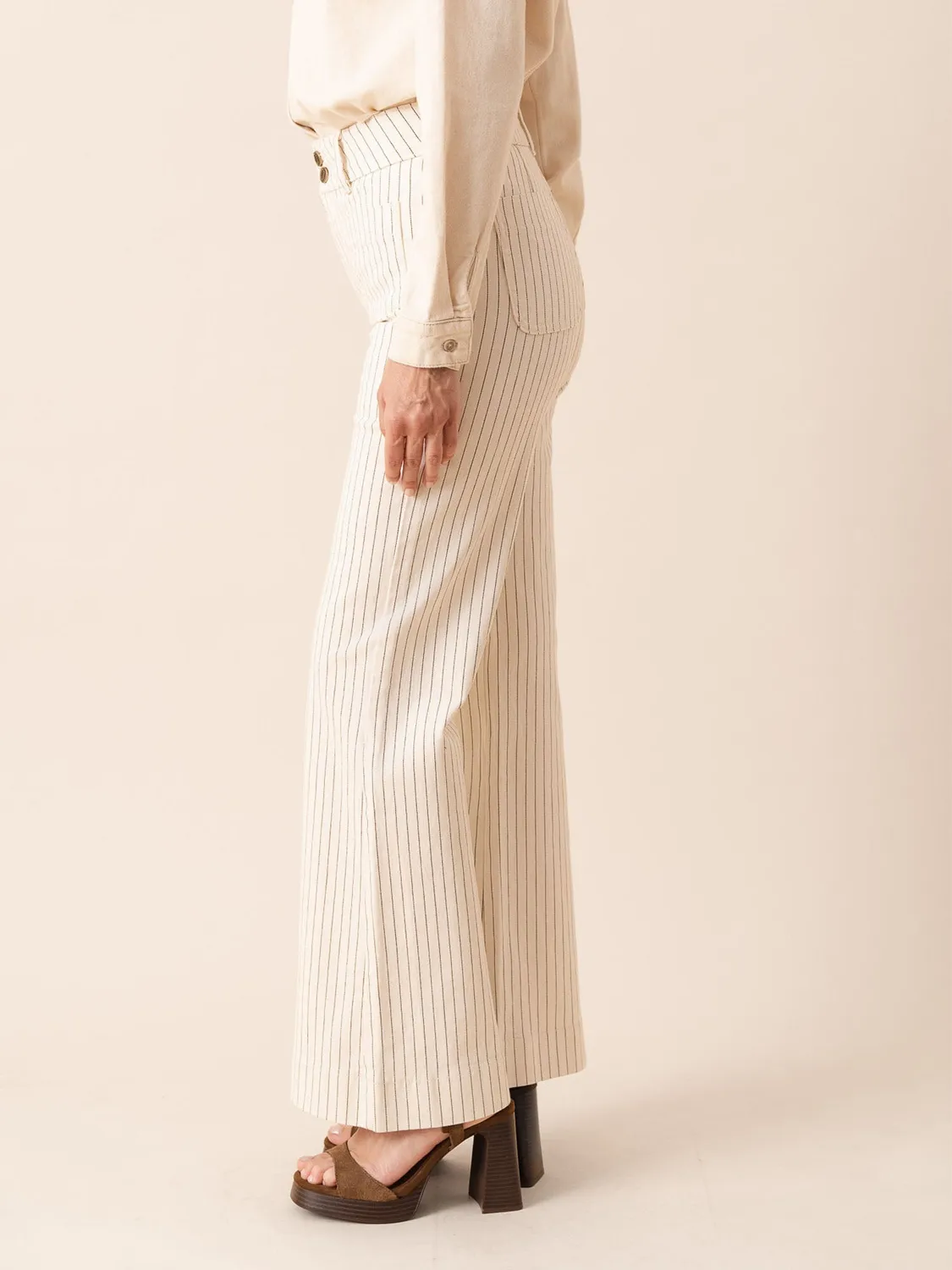 Oraije Elena jeans flare a righe natural in cotone