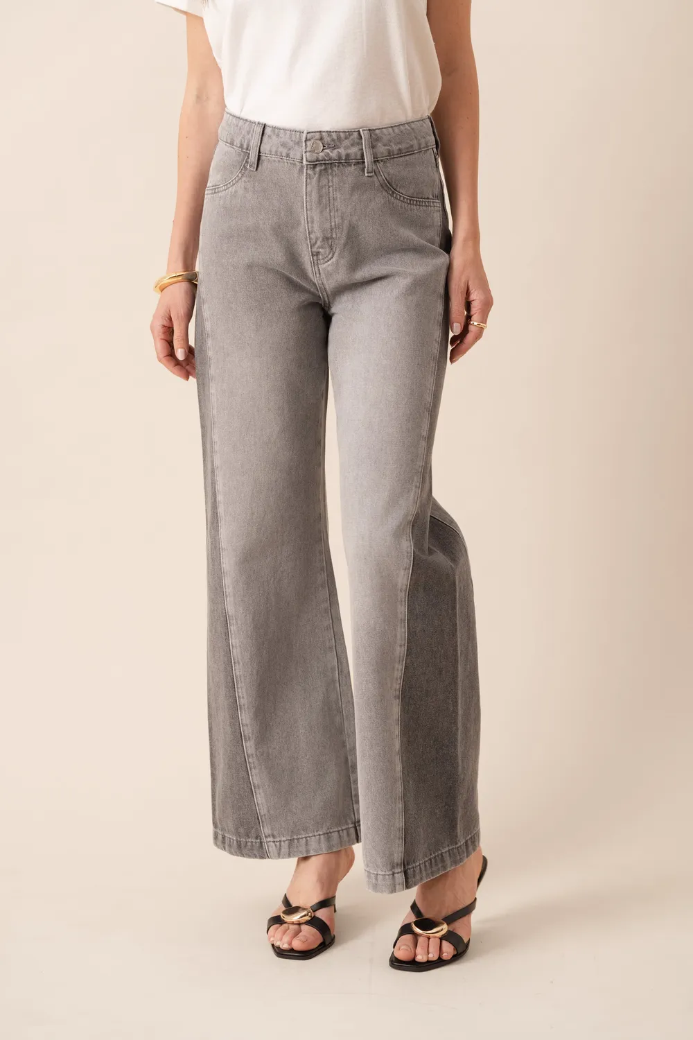 Oraije Mason jeans wide grigio bicolore cotone