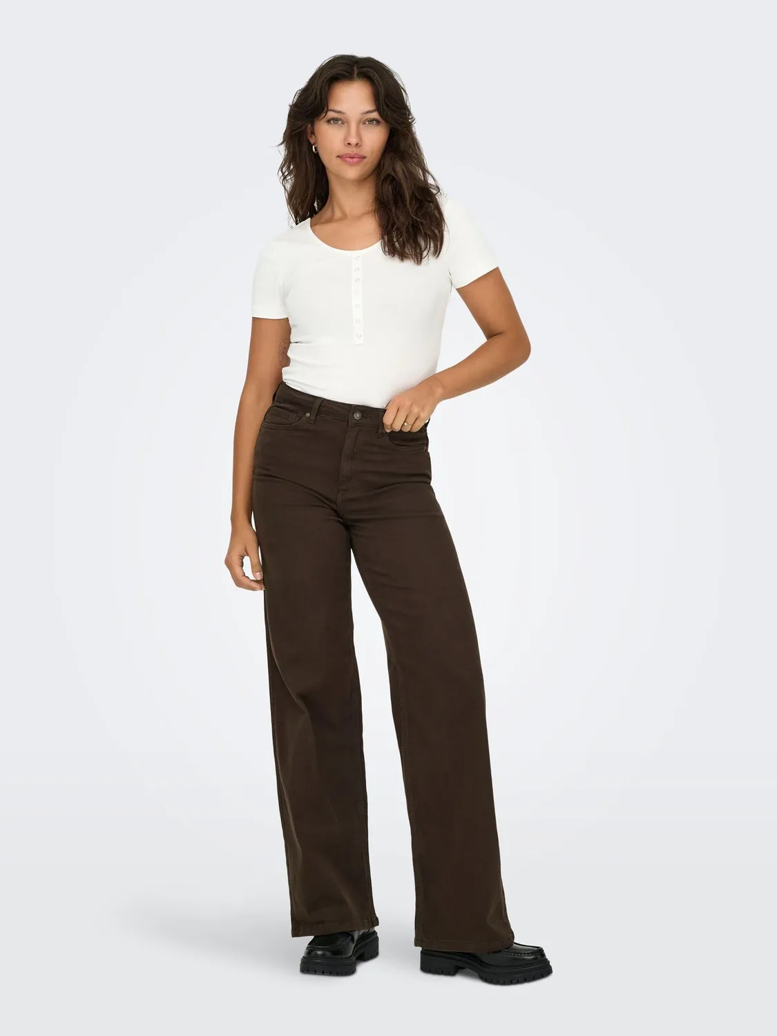 ONLY Onlmadison Wide Leg jeans vita alta marrone