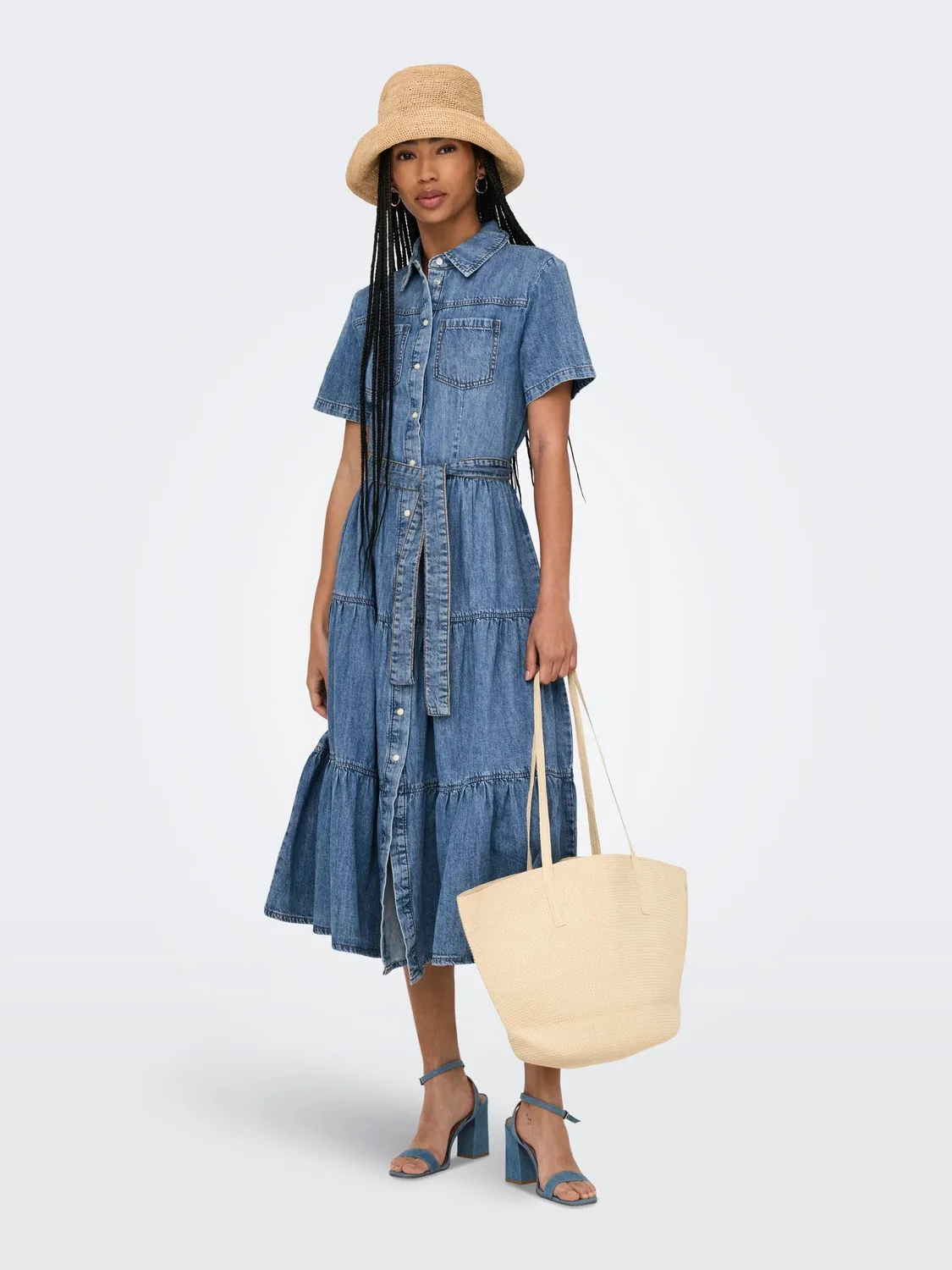 ONLY Onlaliyah Long abito denim camicia taglia S cintura