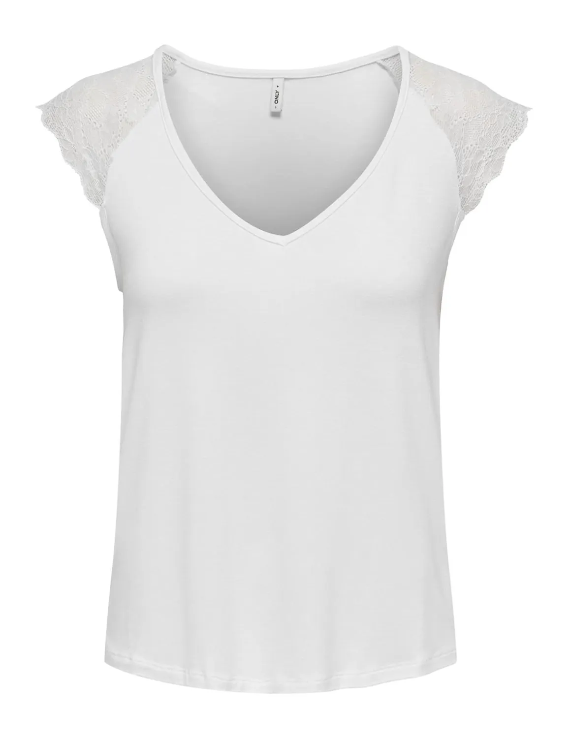 ONLY Onlpetra t-shirt donna manica corta misto pizzo nero