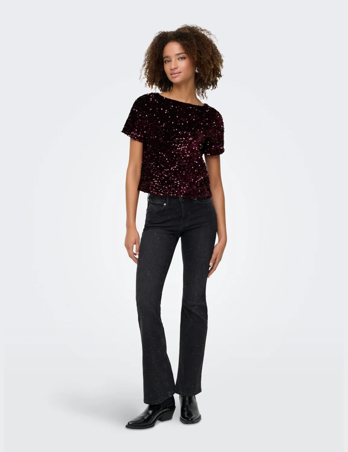 ONLY Onlanika SS Sequins top nero barca