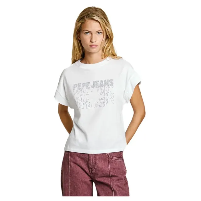 Pepe Jeans Lira T-Shirt Donna Bianca Senza Maniche Strass
