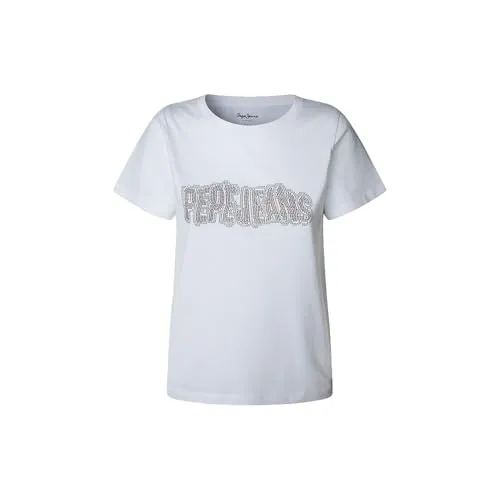 Pepe Jeans Beri T-Shirt Donna Bianca M Logo Borchie