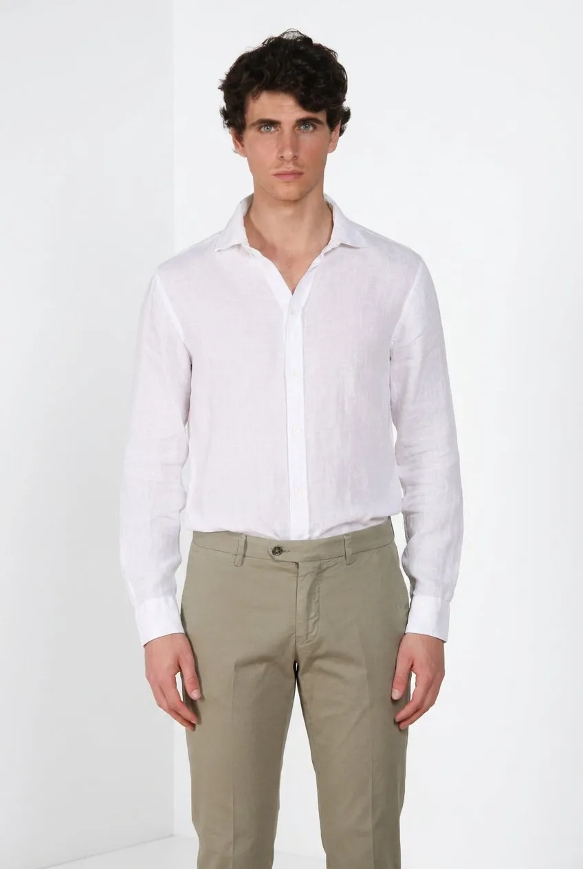 Mason's Torino Camicia Uomo Bianco Lino Tela