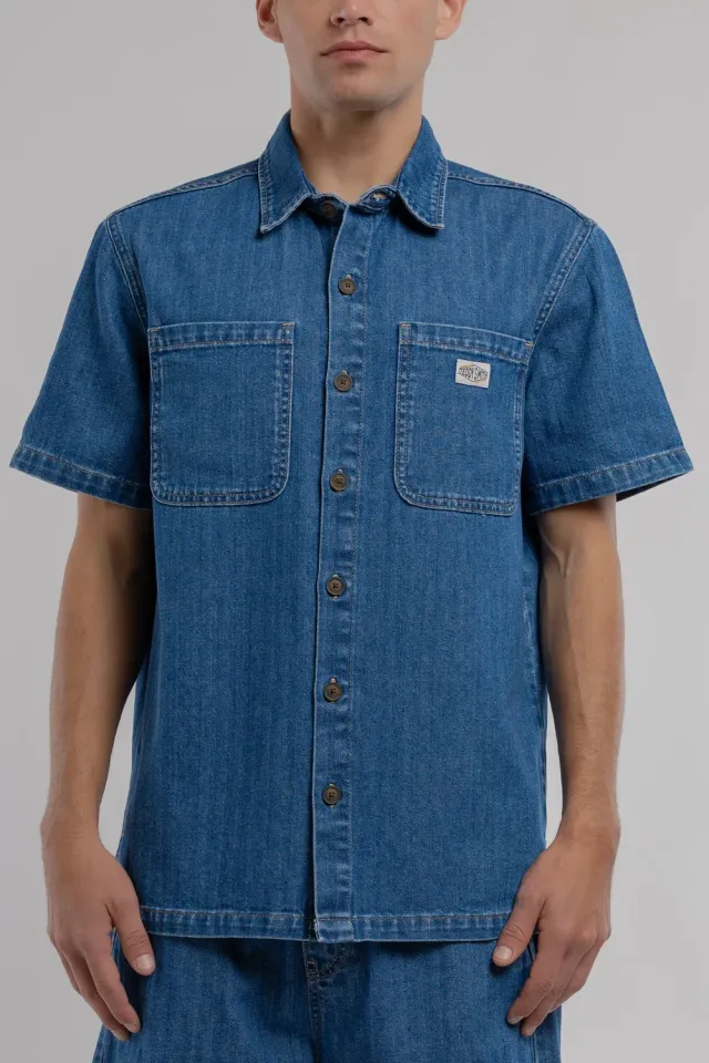 Teddy Smith C-Anton camicia denim uomo Vintage Indigo maniche corte