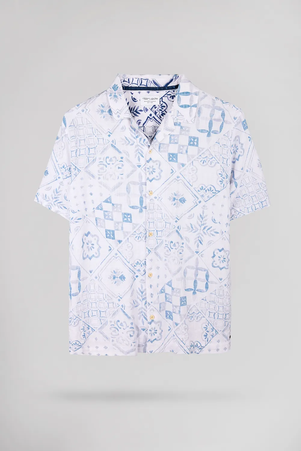 Teddy Smith C-Raymond Camicia Hawaiana Bianca Blu