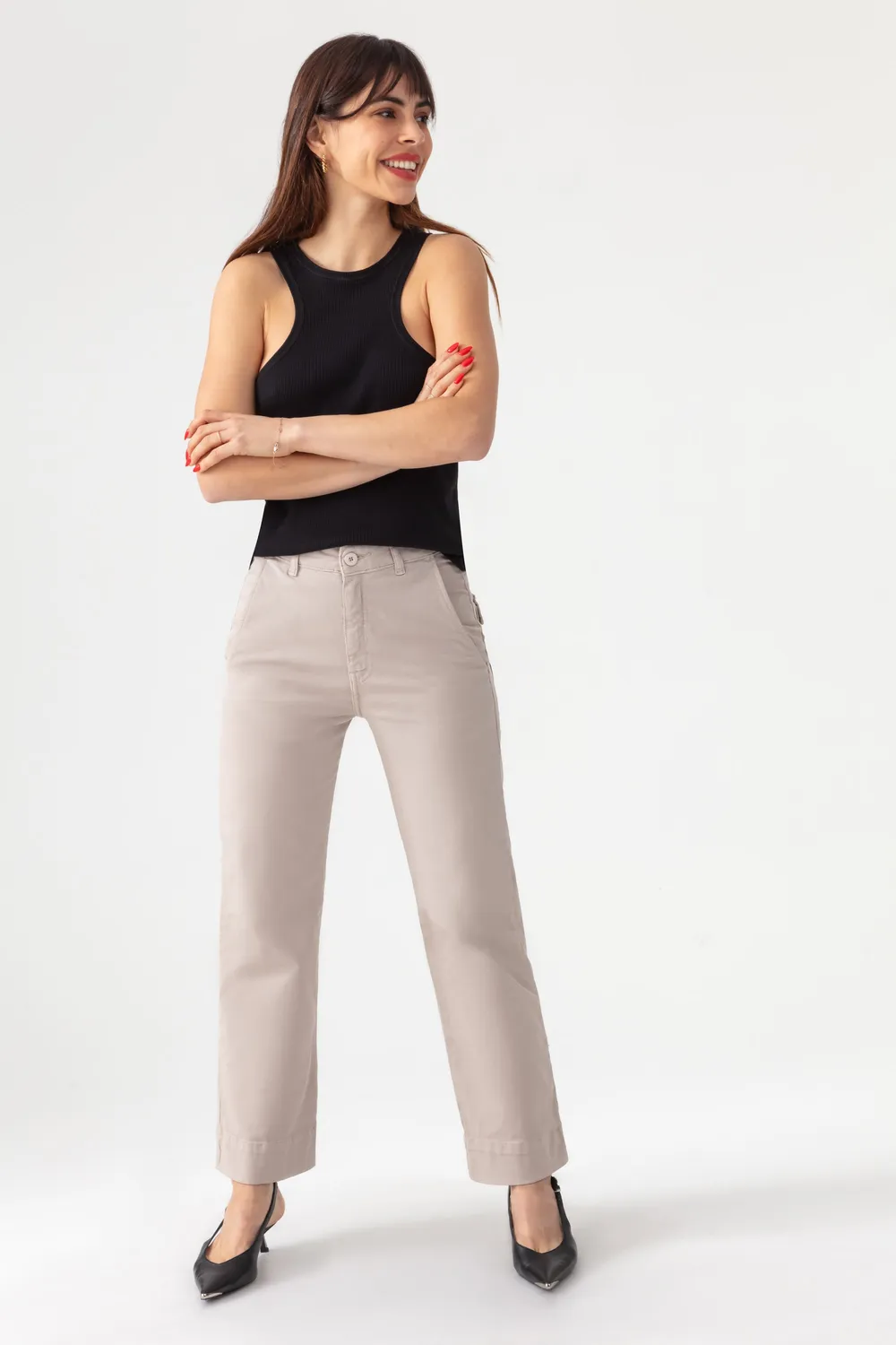 Acquaverde Paltrow 7/8 pantaloni Beige vita alta