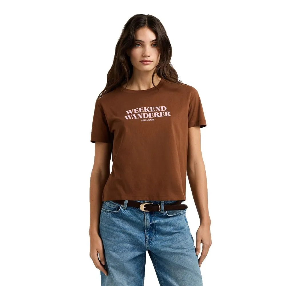 Pepe Jeans Carla t-shirt donna marrone stampa