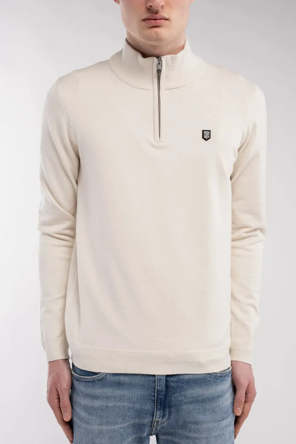 Teddy Smith P-Marty 2 maglione cream collo alto zip maglia fine