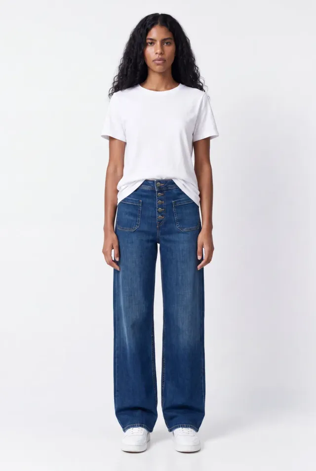 Teddy Smith P-Josefa Button jeans flare vintage indigo donna