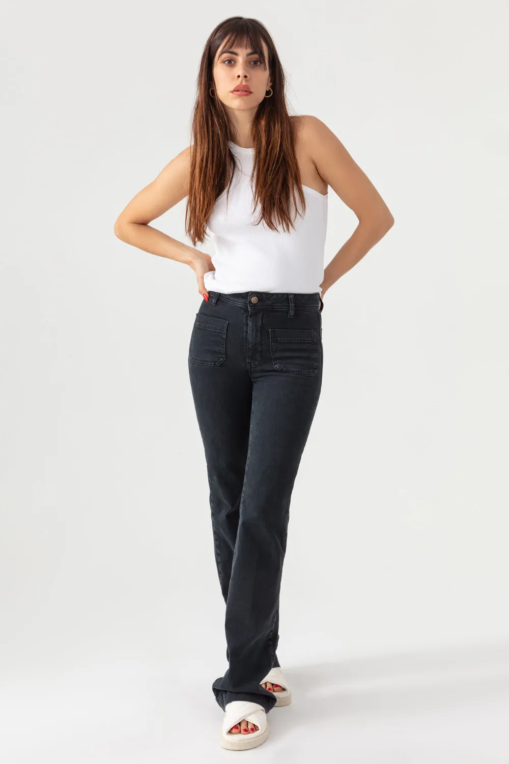 Acquaverde Charlotte pantaloni bootcut Black Stone vita media