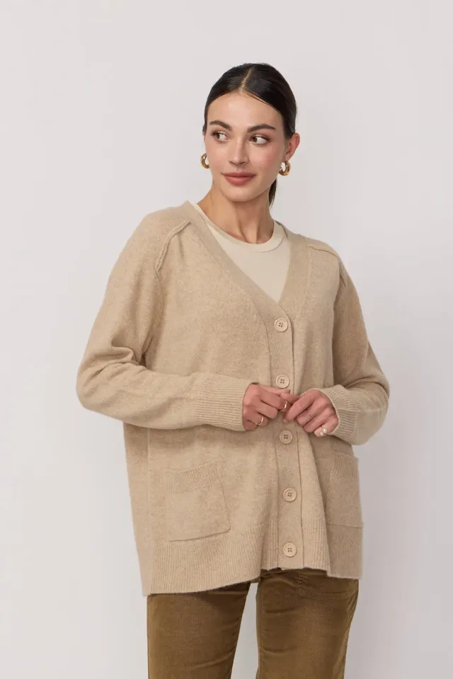 acquaverde Oversize Col V cardigan beige lana
