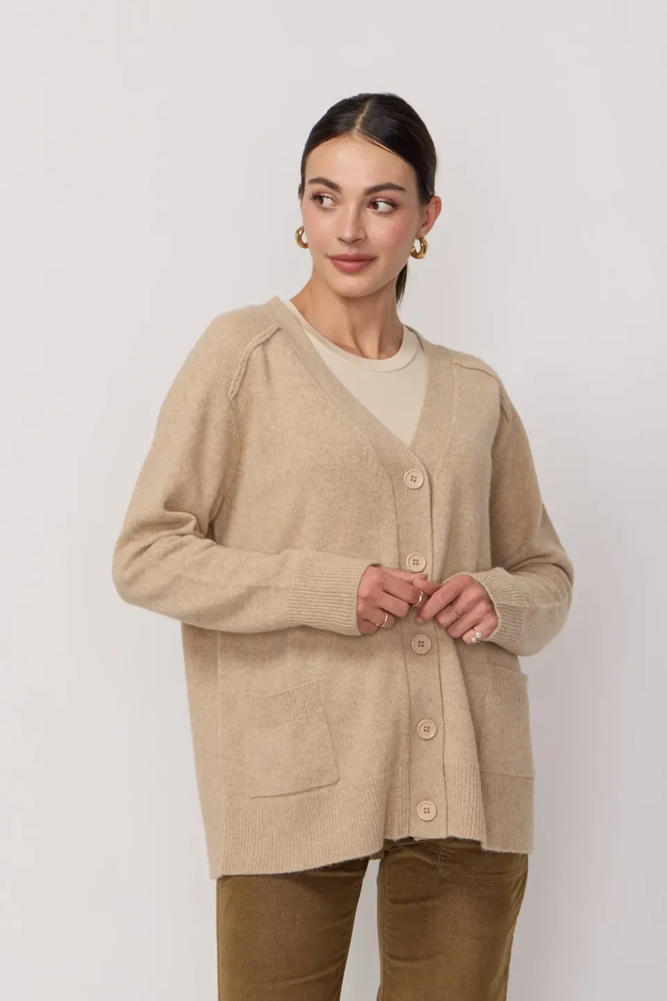 acquaverde Oversize Col V cardigan beige lana