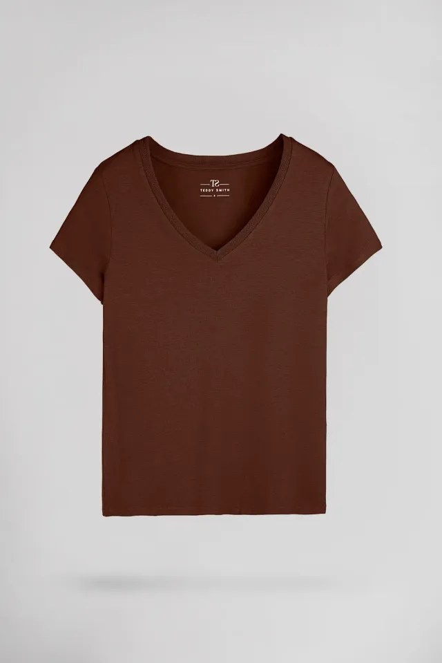 Teddy Smith T-Mia T-Shirt Donna Cioccolato Scollo V