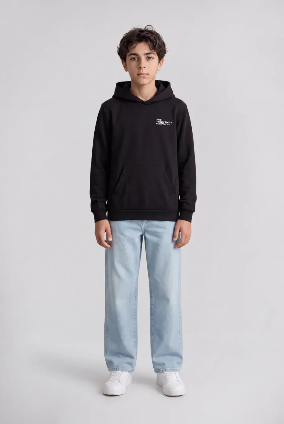 Teddy Smith S-Company Hoody JR felpa cappuccio nero interlock