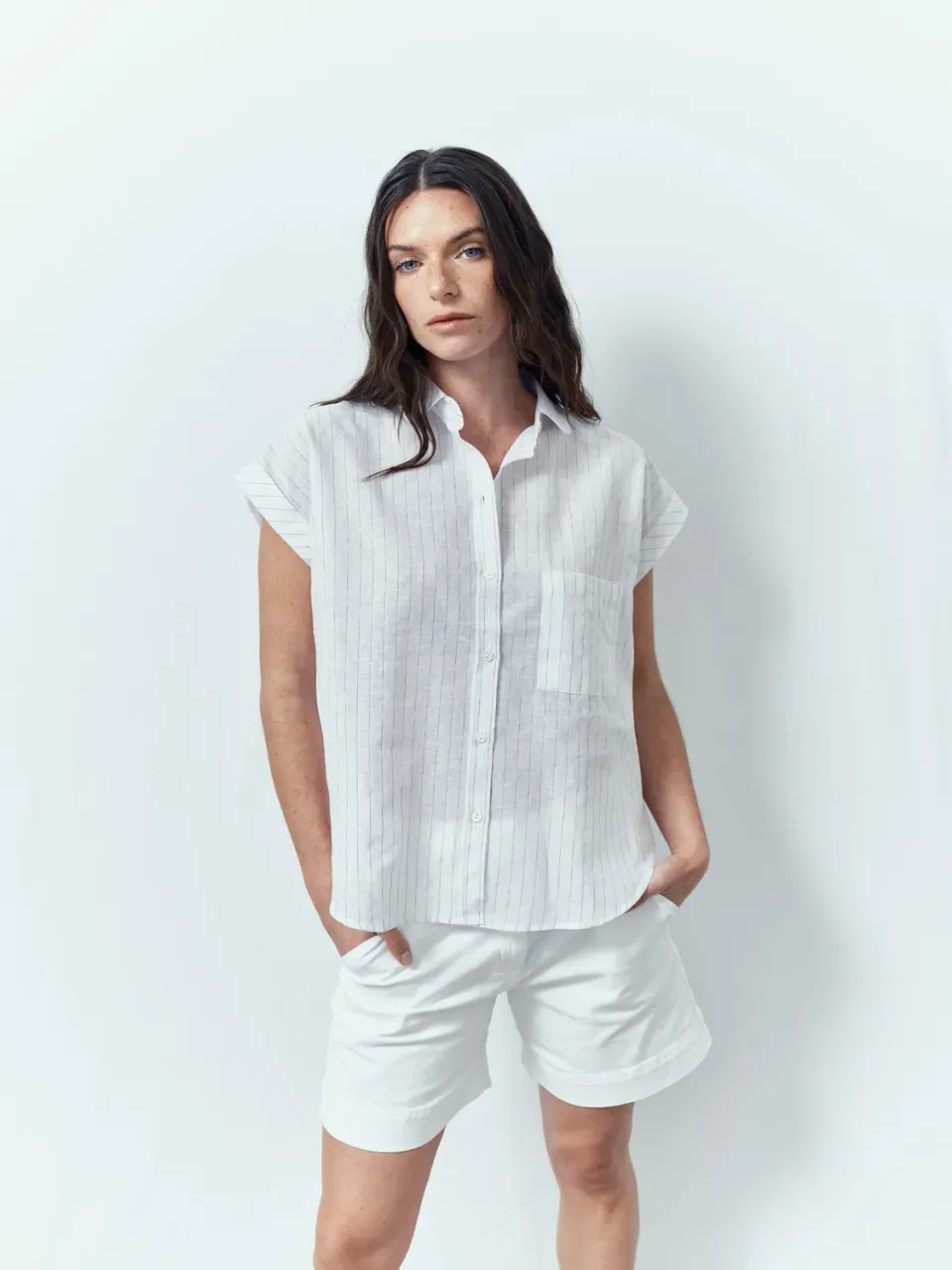 acquaverde Gaelle camicia tuscany white blue leggera