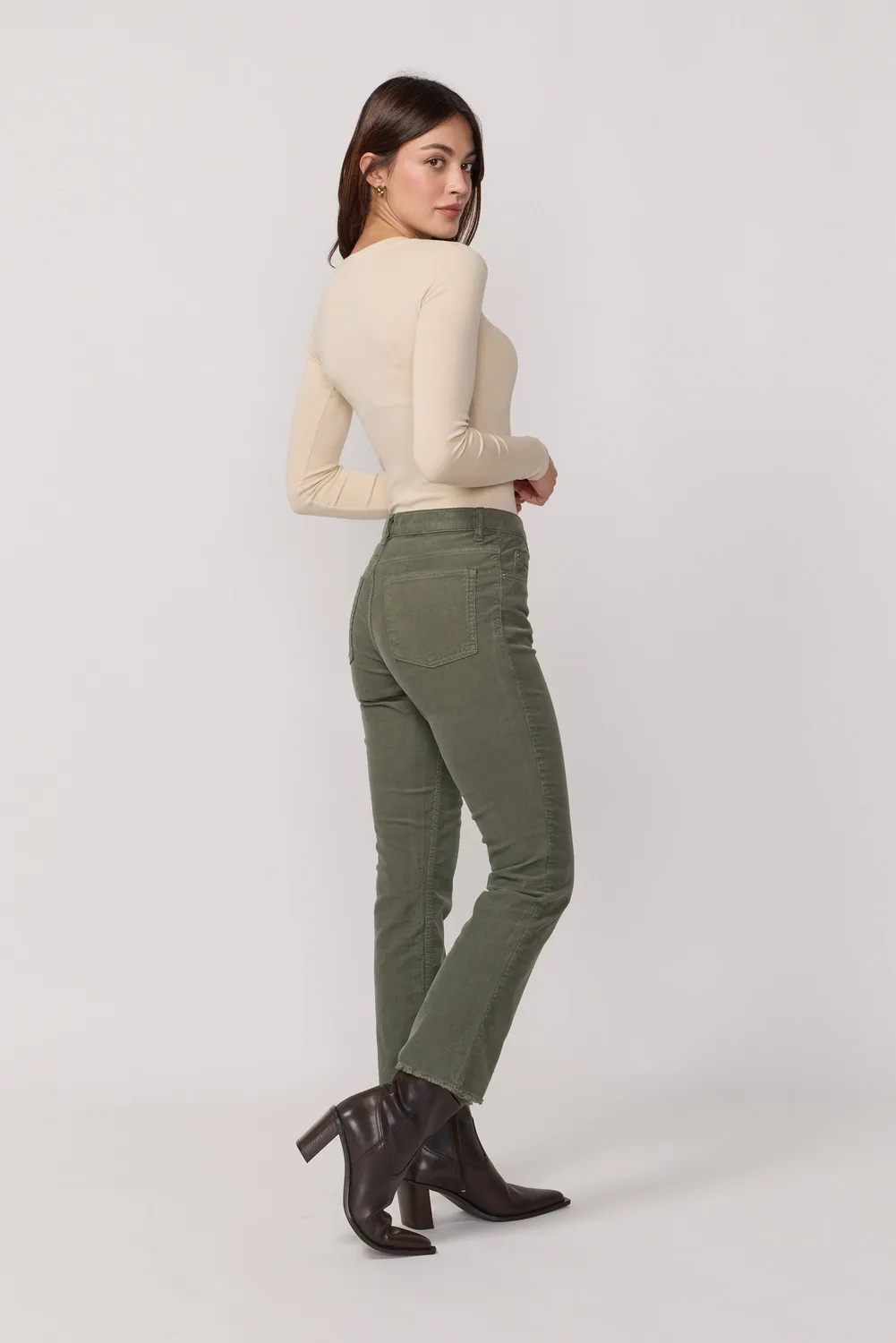 Acquaverde Cara Military Kaki pantalone bootcut velluto