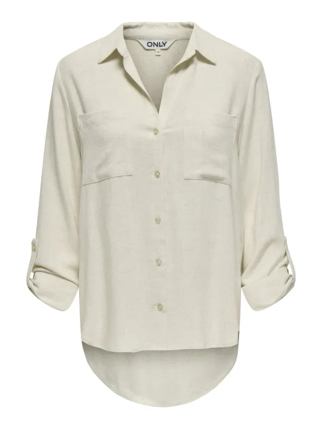 ONLY Asmin-Siesta Camicia Donna Lino Manica Lunga XL Verde