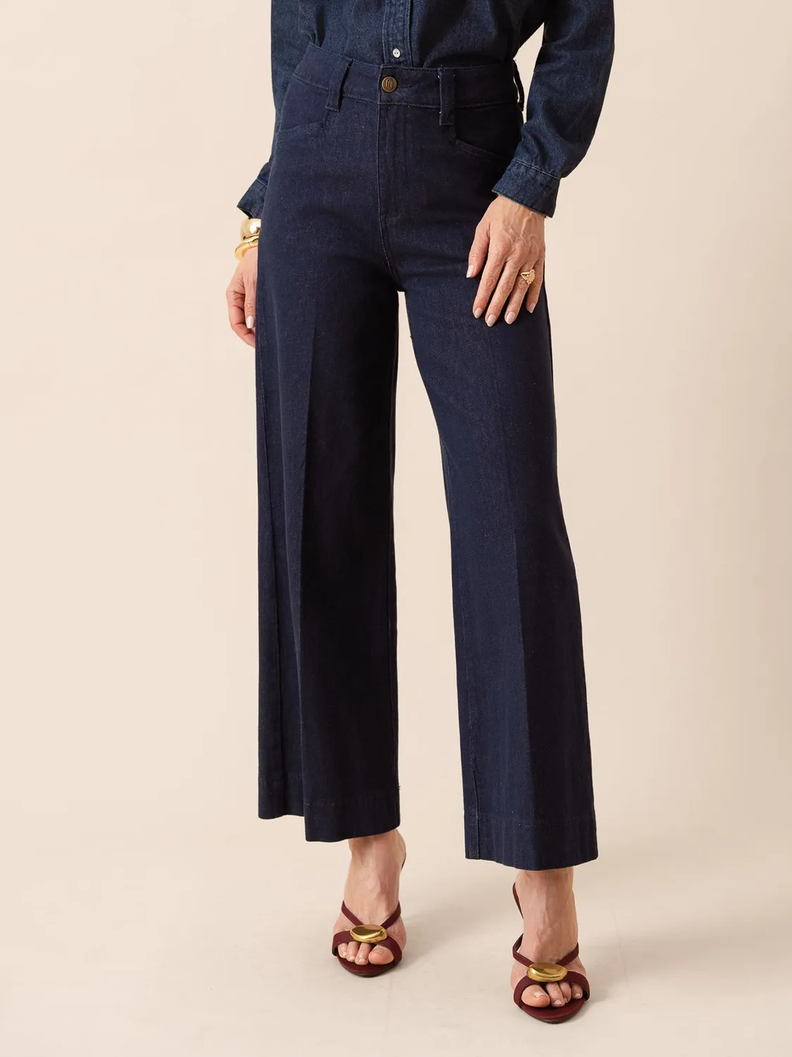 Oraije Basile jeans wide leg brut vita alta chic