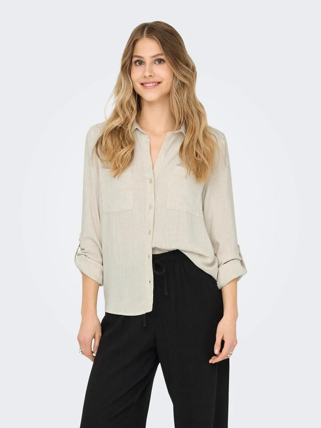 ONLY Asmin-Siesta Camicia Donna Lino Manica Lunga XL Verde