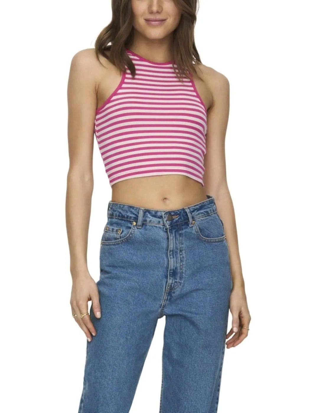 Only Onlbelia top donna crop taglia S nero righe