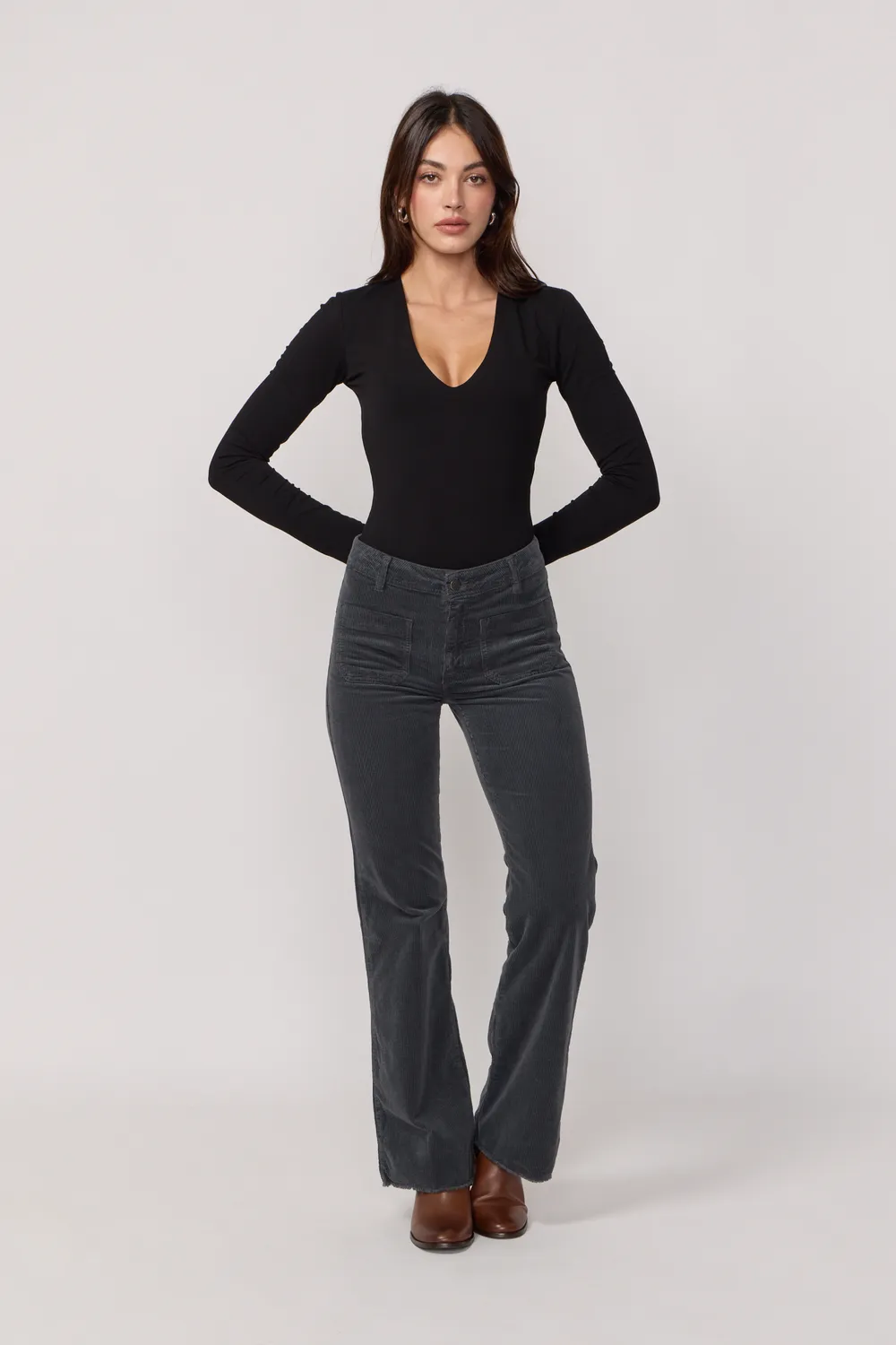 Acquaverde Carlotta Pantaloni Velluto Antracite Cropped