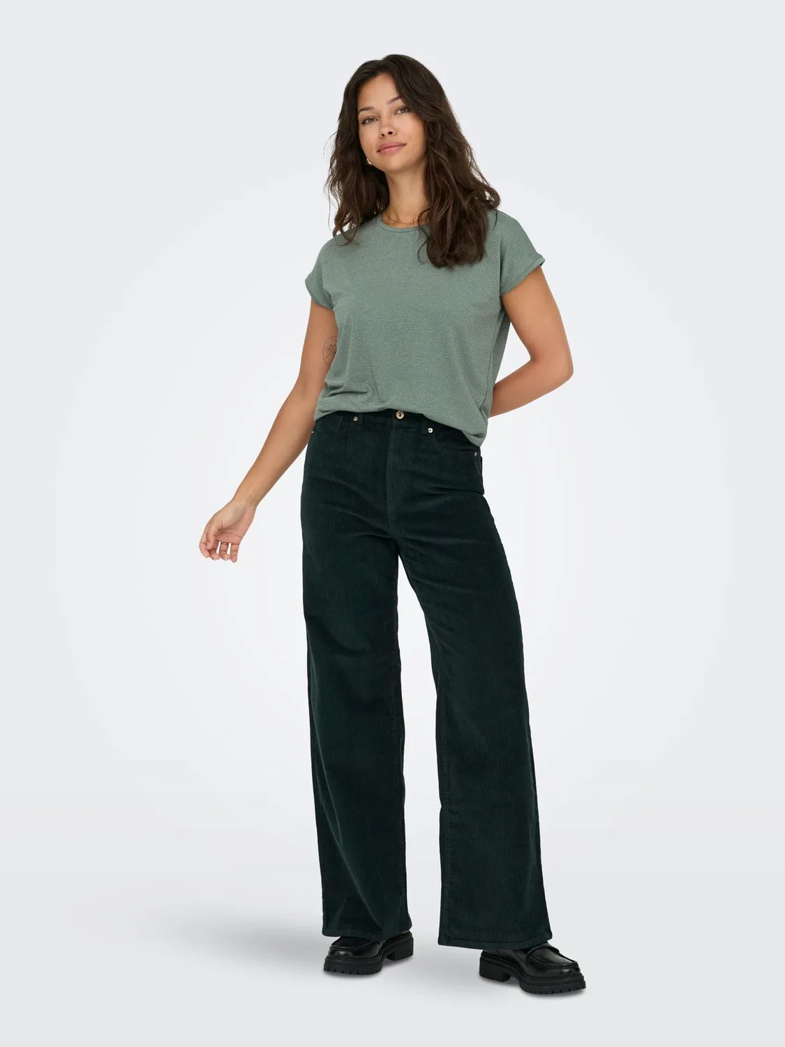 ONLY Maglia Donna Righe Brillantini scollo rotondo nera