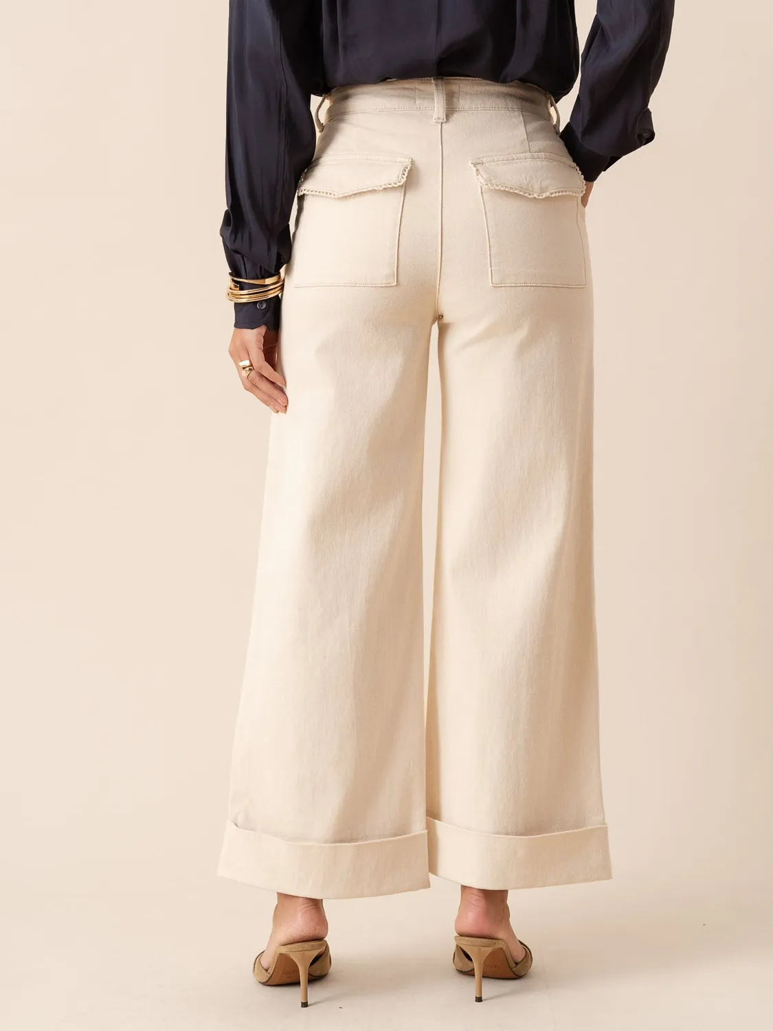 Oraije Vichy jeans wide beige naturale cotone