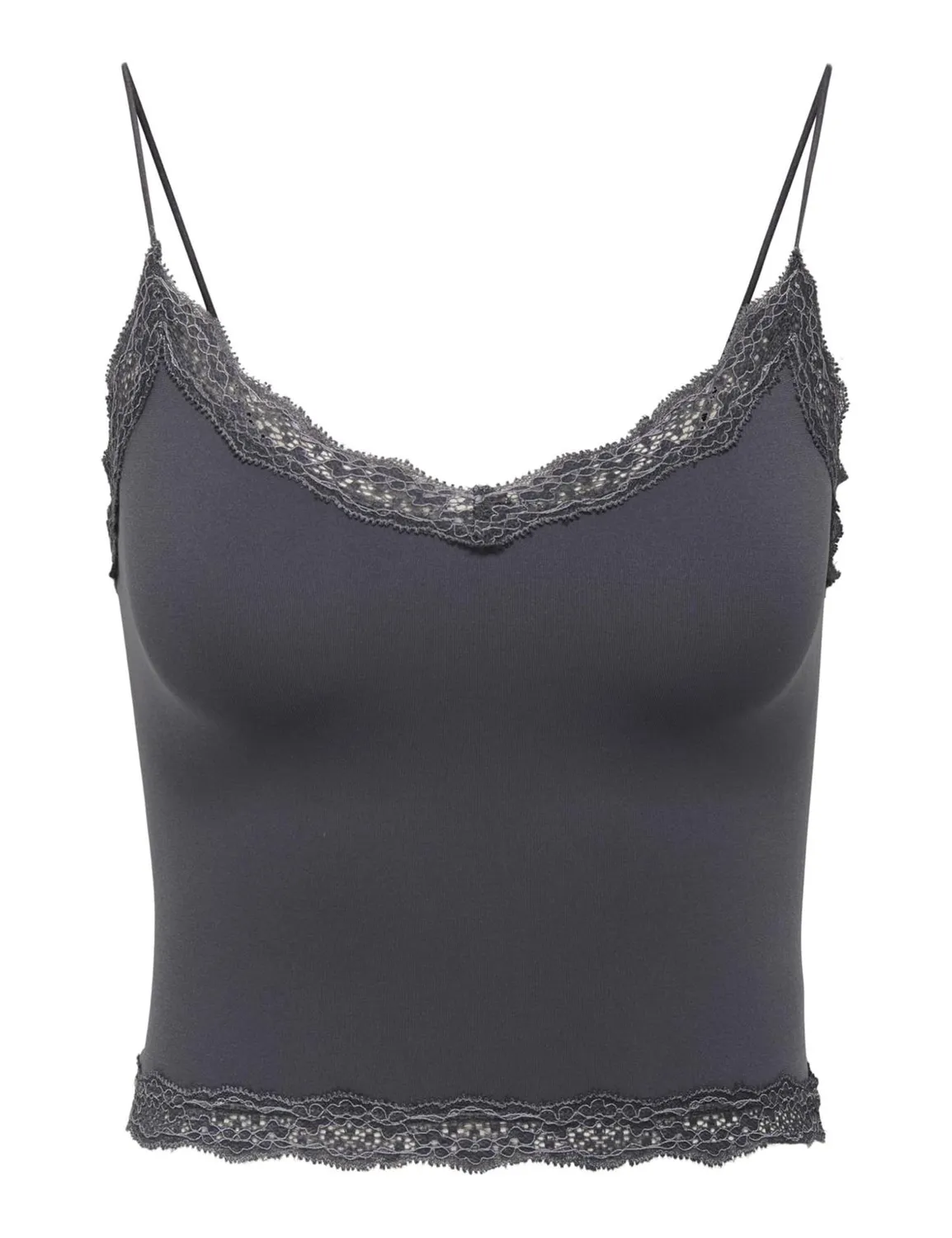 ONLY Onvicky top corto pizzo senza cuciture nero