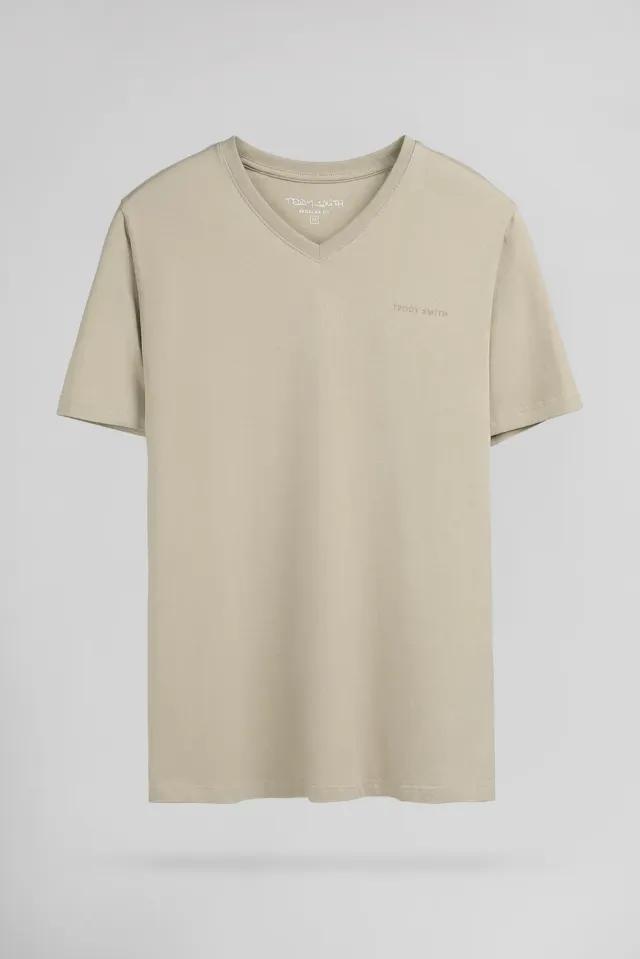 Teddy Smith Tawax 2 MC T-Shirt Scollo V Grège