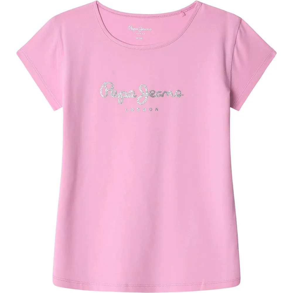 Pepe Jeans Hana Glitter T-Shirt Bambina Ecru Scuro