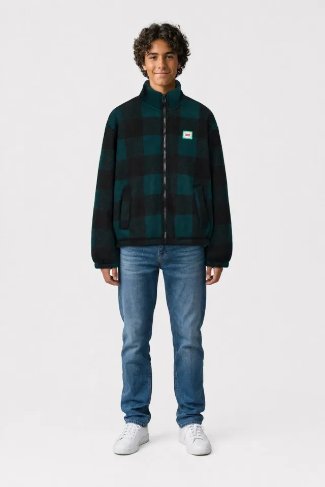 Teddy Smith B-Charles Jr Pile Ragazzo Verde Pino Quadri Sherpa