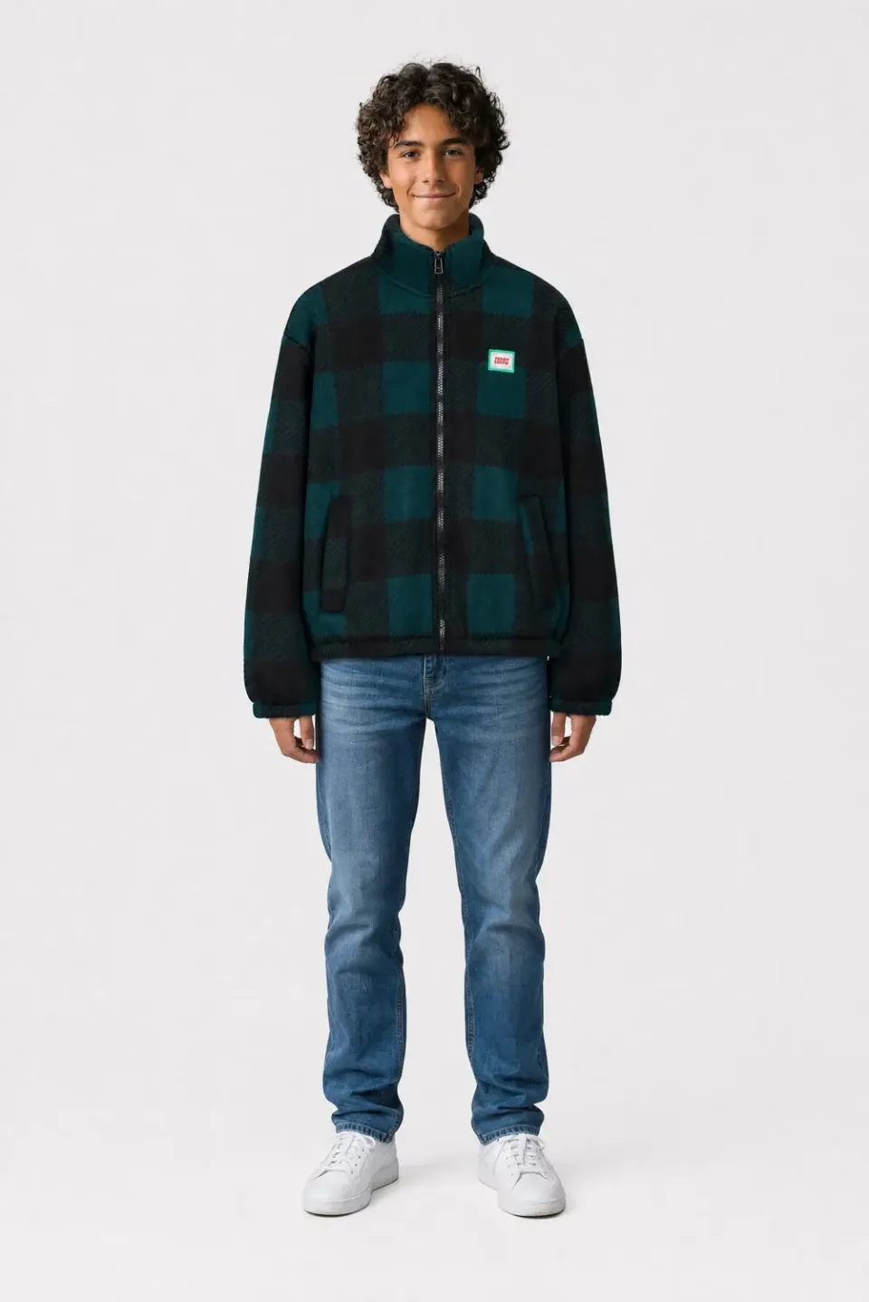 Teddy Smith B-Charles Jr Pile Ragazzo Verde Pino Quadri Sherpa