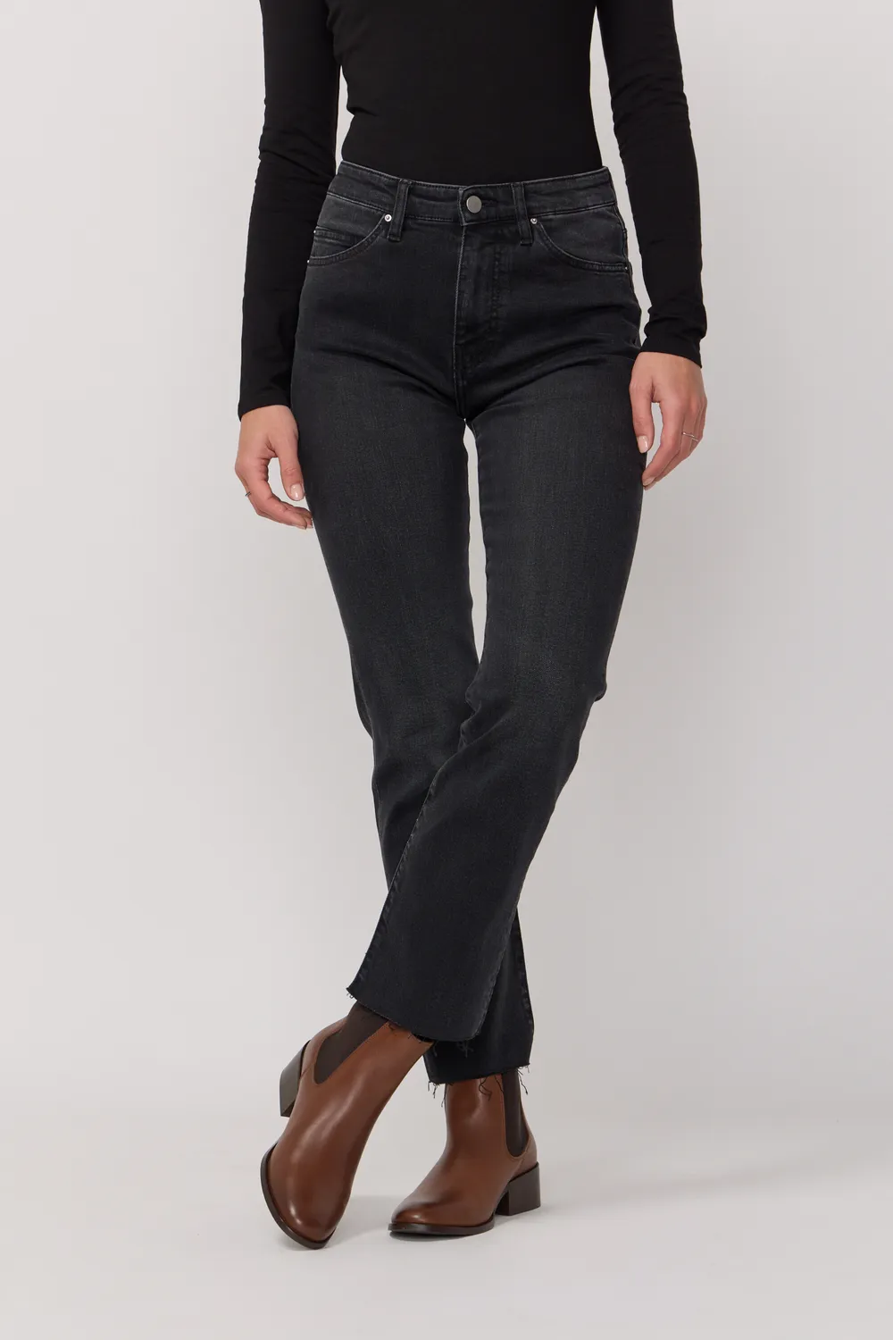 Acquaverde Cara pantaloni bootcut Black Vintage vita alta