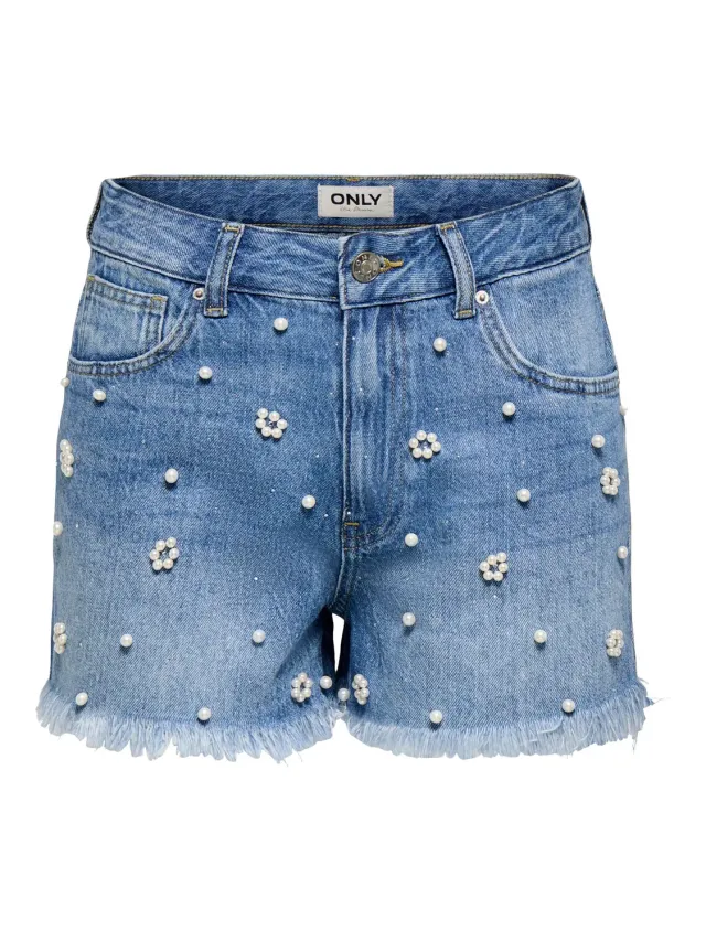 ONLY Onlzuma HW Pearl Deco DNM shorts vita alta XS