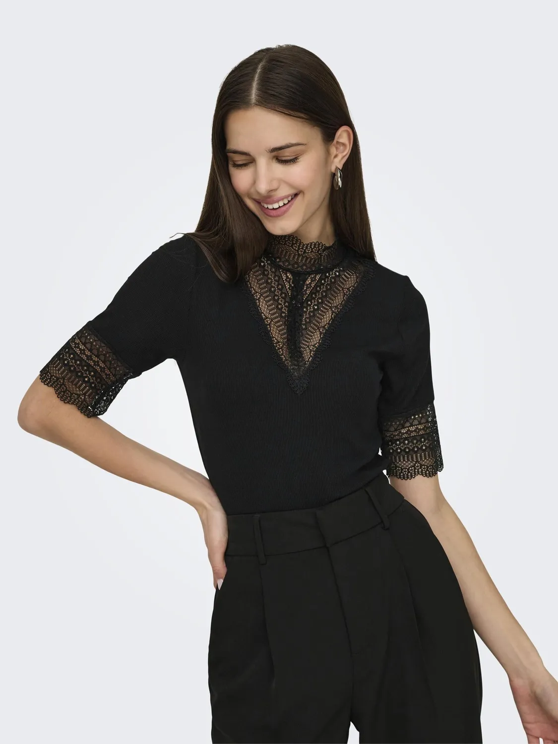 ONLY Onltilde Highneck Top Nero XS Manica Corta