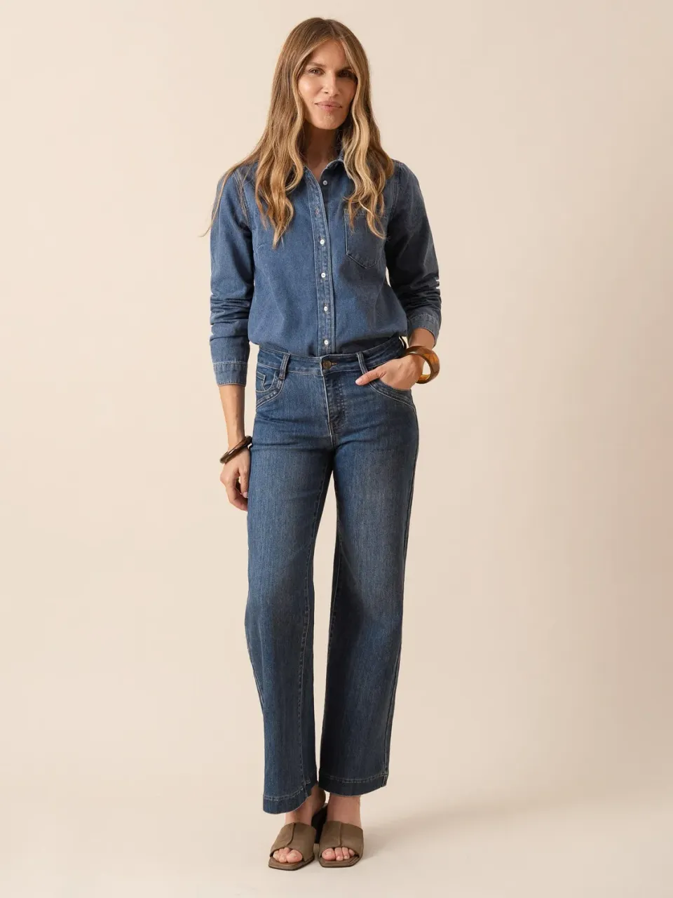 Oraije Lorie jeans flare blu stone in cotone