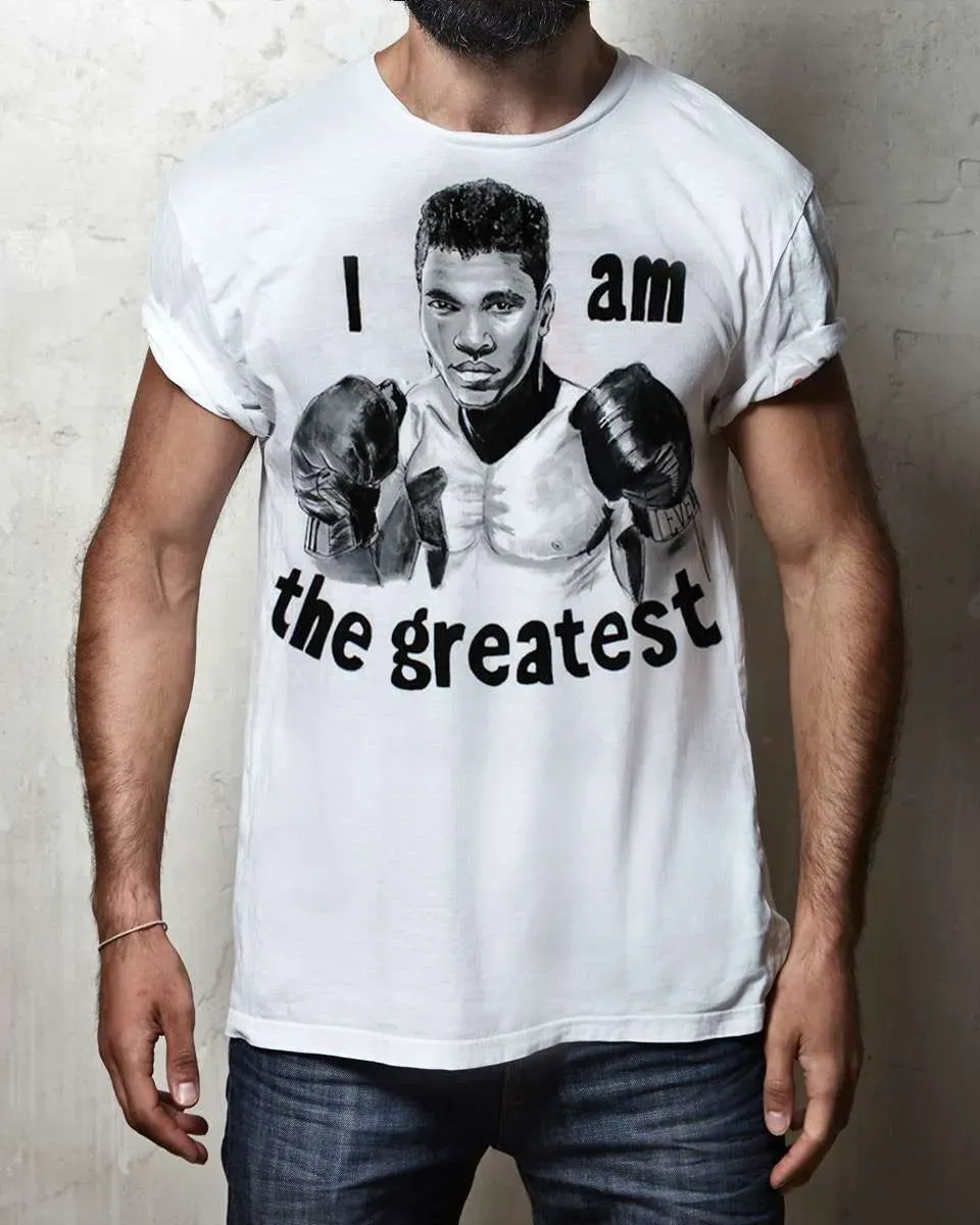 Never Say Never Muhammad Ali T-Shirt Dipinta a Mano Boxe