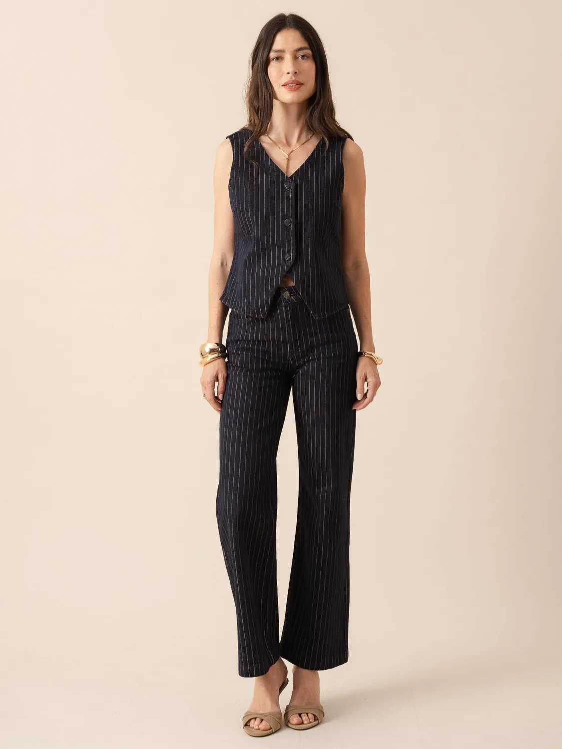 Oraije Mona jeans straight grezzo rigato cotone