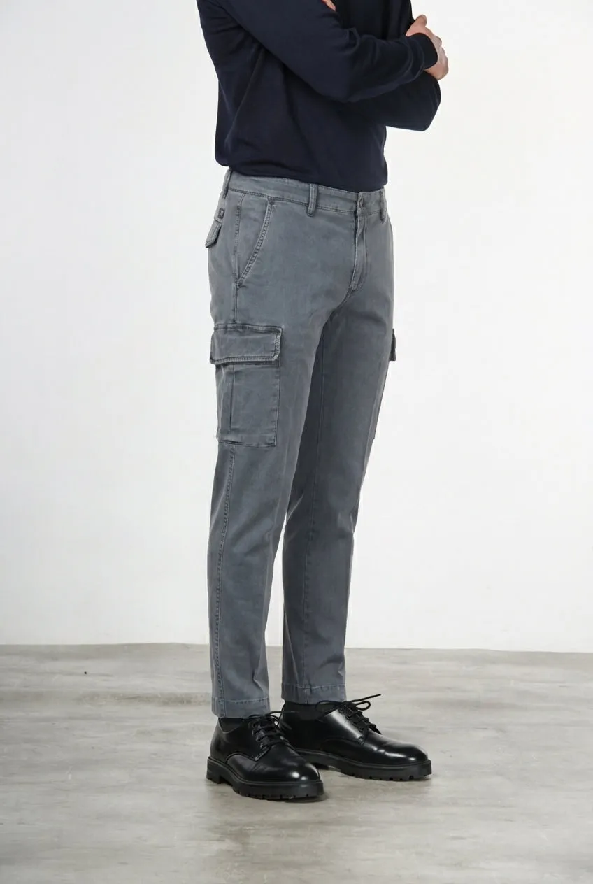 Mason's Chile pantalone cargo uomo gabardina grigio scuro slim