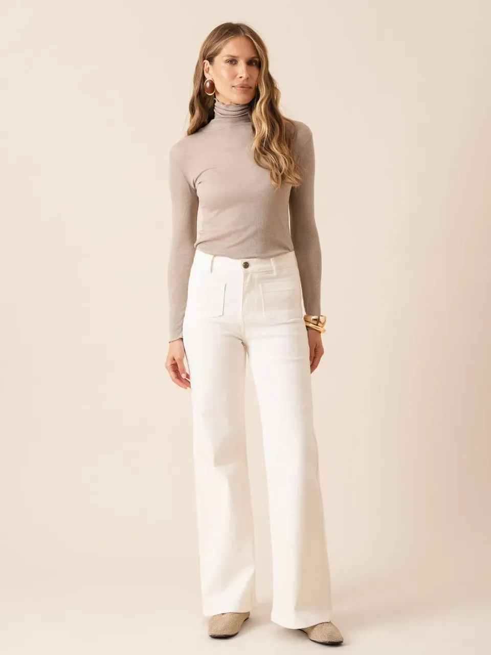 Oraije Gaspard jeans wide bianchi vita alta