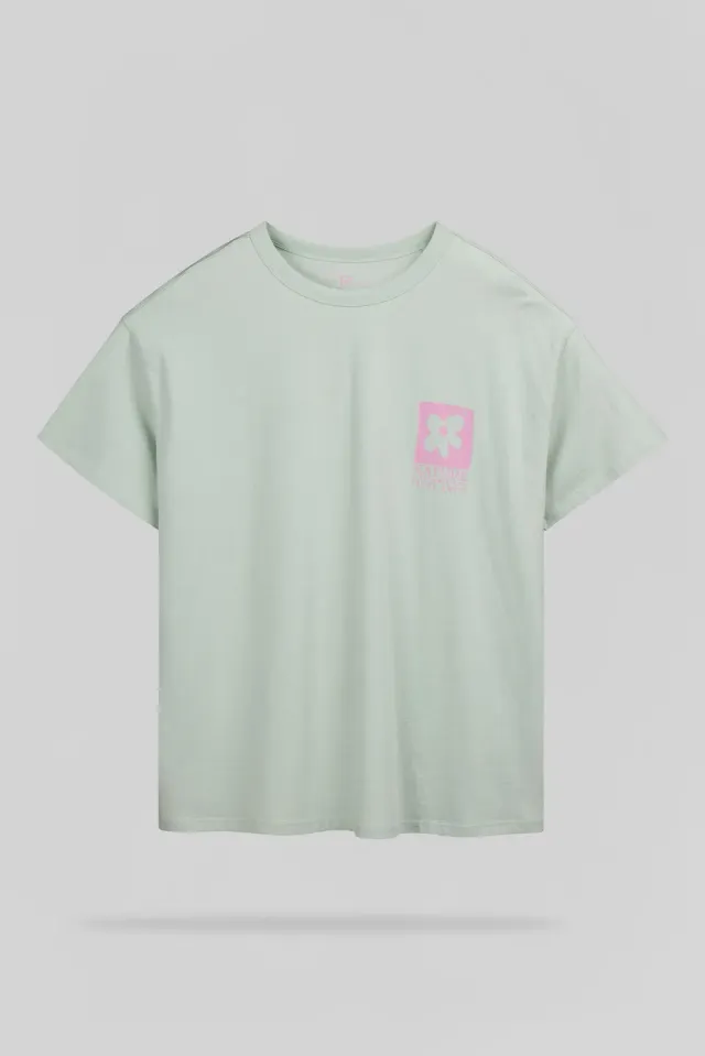 Teddy Smith T-Flower t-shirt donna Stone Mint oversize