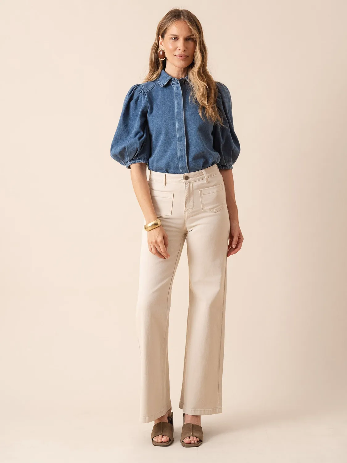 Oraije Gaspard jeans taupe wide cotone