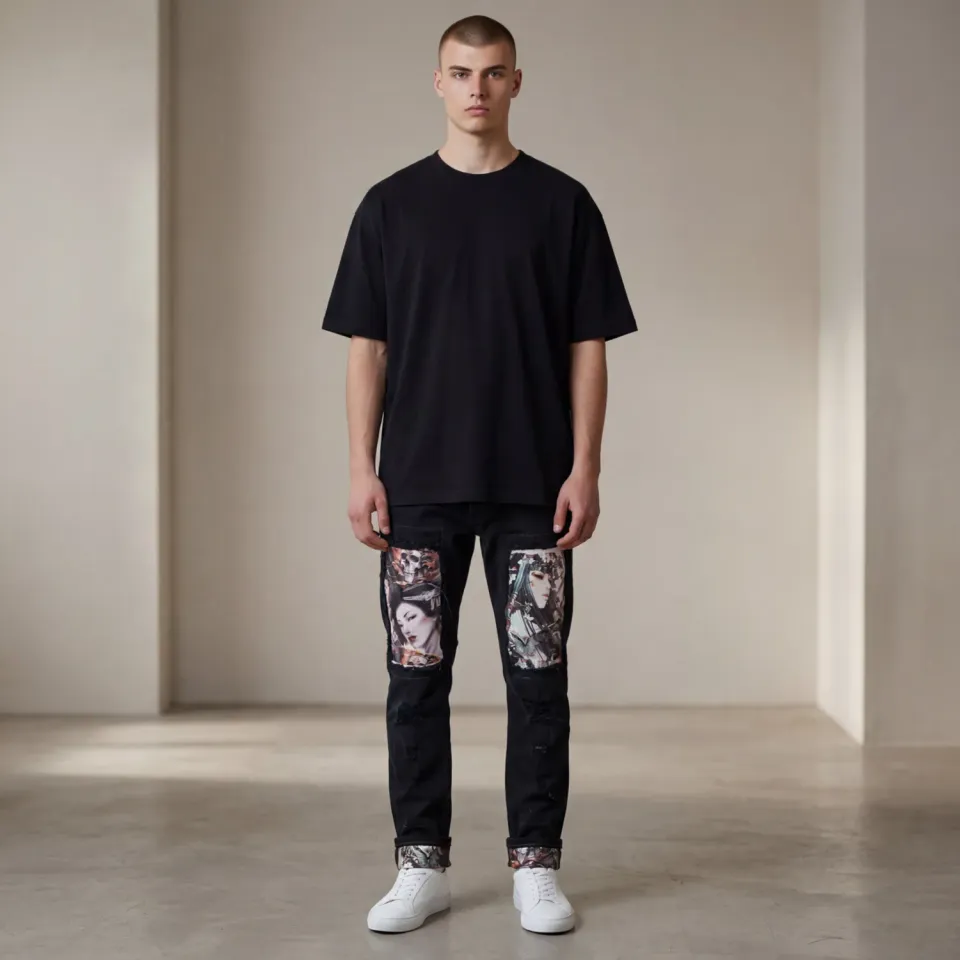 Never Say Never Levi's Vintage Geisha Warriors jeans custom retrò